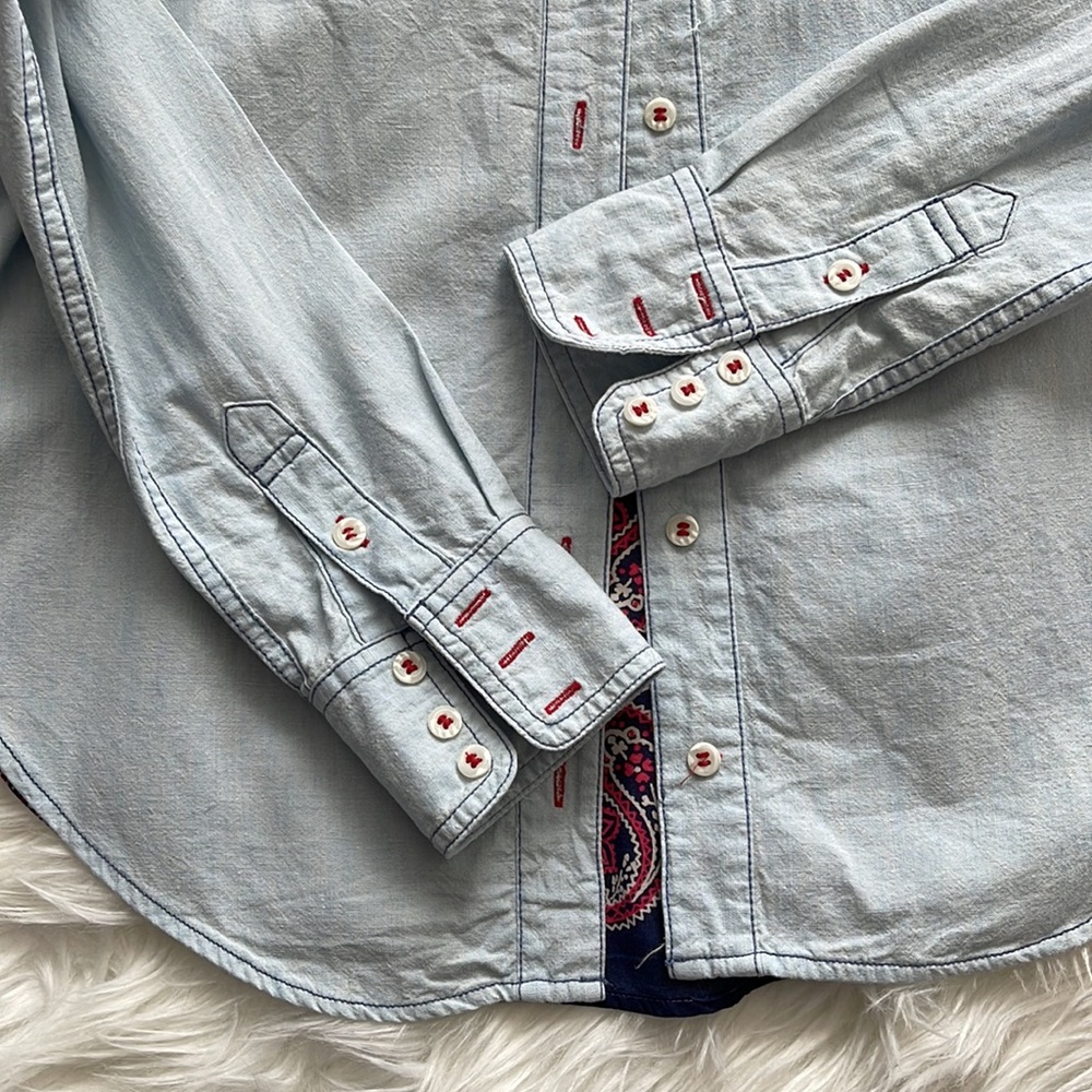 Free People Bandana Bandit Denim Shirt Button-Down Top Size XS - Picture 11 of 13